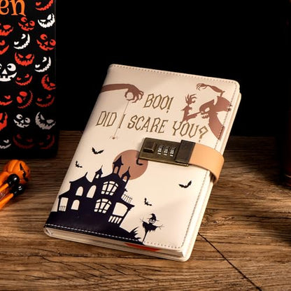 CAGIE Journal with Lock for Women Men, A5 Locked Journal with Pumpkin Pen Set, Halloween Notebook with Combination Lock 192 Pages Diary with Lock, 5.7x 8.3 Inches, White