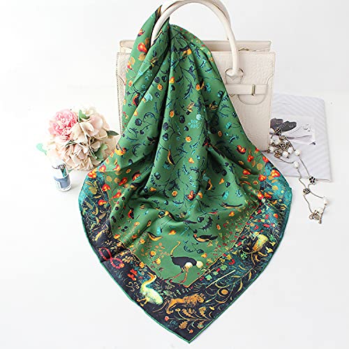 ANDANTINO 100% Silk Scarf 43" Large Square Lightweight Headscarf& Shawl–Women Hair Wraps-With Gift Packed - color: Jade Green-birds