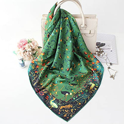 ANDANTINO 100% Silk Scarf 43" Large Square Lightweight Headscarf& Shawl–Women Hair Wraps-With Gift Packed - color: Jade Green-birds