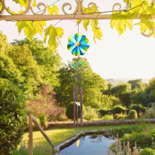 Wind Chimes for Outside Clearance - Garden Wind Chimes with Flower Wind Spinner, 33 Inch Deep Tone Metal Memorial Sympathy Windchimes for Patio Outdoor Porch Yard Decor Gifts(Green)