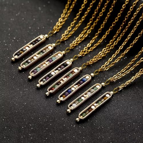 Healing Crystal Necklace for Women Men Natural Stone Beads Pendant Necklace Spiritual Anxiety Necklace Empath Protection New Beginnings Gifts Jewelry - color: Courage