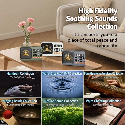 Tibetan Meditation Singing Bowl, Portable Electronic Audio Sound Machine with 27 Different Singing Bowl, Natural Soothing Sounds for Yoga, Meditation, Chakra Healing and Stress Relief(Gray) - color: Gray