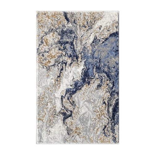 LUXE WEAVERS Marble Blue Area Rug 2x3 Modern Abstract Swirl Design Non-Shedding Carpet - color: Blue, size: 2' x 3' (Rectangular)