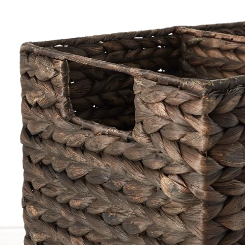 Casafield Stair Step Basket with Handles, Espresso Dark Brown - Woven Water Hyacinth Staircase Basket Storage Bin Organizer - color: Espresso - Hyacinth