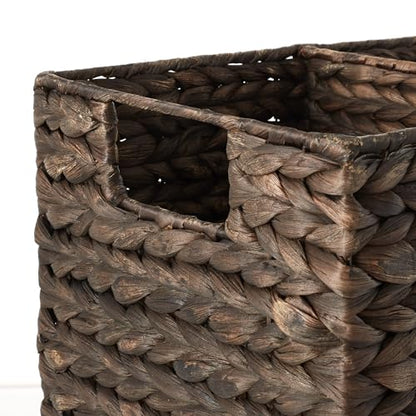 Casafield Stair Step Basket with Handles, Espresso Dark Brown - Woven Water Hyacinth Staircase Basket Storage Bin Organizer - color: Espresso - Hyacinth