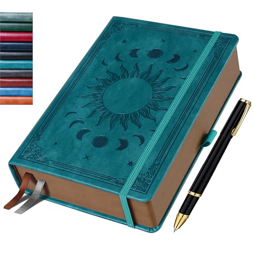 Journal Notebook for Women/Men, Daily for Classic Lined Writing,360 Pages Leather Hardcover with Vintage Sun & Moon Design, SeaGreen, A5 (14.5 x 21 cm) - color: SeaGreen, size: A5