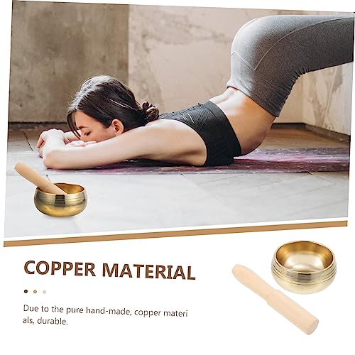 1 Set Music Bowl Sound Relaxation Meditations Bowls Mallet Creative Holder Meditation Bowl Meditation Singing Bowl Golden Clapper - size: 8x8x5cm