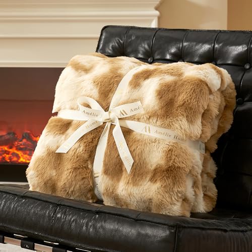 Amélie Home Faux Fur Throw Blanket, Ultra Soft Fuzzy Plush Bubble Blanket for Couch, Bed & Living Room, 60"x80", Tie-dye Khaki - color: Tie-dye Khaki, size: 60" x 80"
