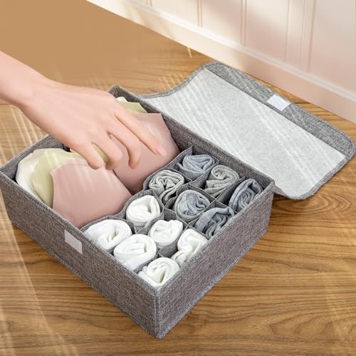 Fabric Storage Box with Plastic Lining and Multiple Compartments for Organizing Small Items, Grey - color: Grey