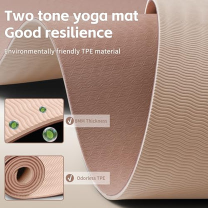 PAIDU Yoga Mat 8mm Super Thick TPE Fitness Mat | SGS Certified | Non-Slip, Odorless & Tear-Resistant | Unisex with Strap | for Yoga, Pilates, Meditation & Home Workouts - color: Brown&Apricot