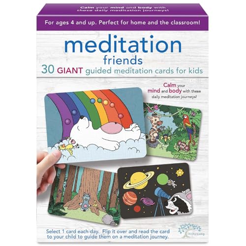 Ambassador Games: Mindful Living - Meditation Friends Cards - 30 Giant Self-Empowerment Cards, Daily Mediation & Messages, Animal Themed, Kids 4+