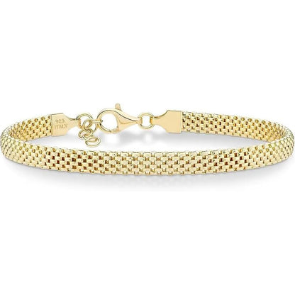 Hypoallergenic 18K Gold Plated 925 Silver 5mm Mesh Bracelet, Women Classic Stackable Minimalist Gift - color: Length 7 Inches