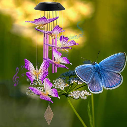 Butterfly Solar Wind Chimes,new Gift for All mom/dad/Women/Grandma/Daughter/Aunt/Friend/Wife and Sister. Yard Decor,Gardening Birthday Gift, Christmas Decorations,Patio Decor - size: Butterfly Bell