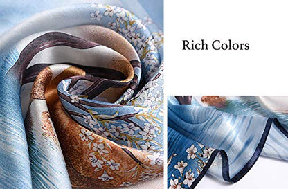 ANDANTINO 100% Mulberry Silk Scarf -21” Lightweight Square Neckerchief – Breathable Digital Printed Scarves with Gift Packed - color: Flower&tree