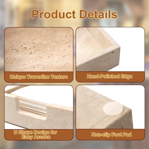 Cocktail Napkin Holder,Travertine Stone Napkin Holders Fit for 5”x5” Cocktail-Sized Napkins,Stone Napkin Holder for Table Kitchen Counter Dining Room Party Bar Decor,Beige - size: 6.3 x 6.3 Inch