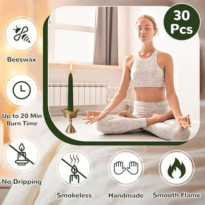 20 Minute Meditation Candles, Unscented Taper Candles, Drip-Free Mini Taper Candles, Shabbos Candles - color: Olive Green, size: 30 Pack