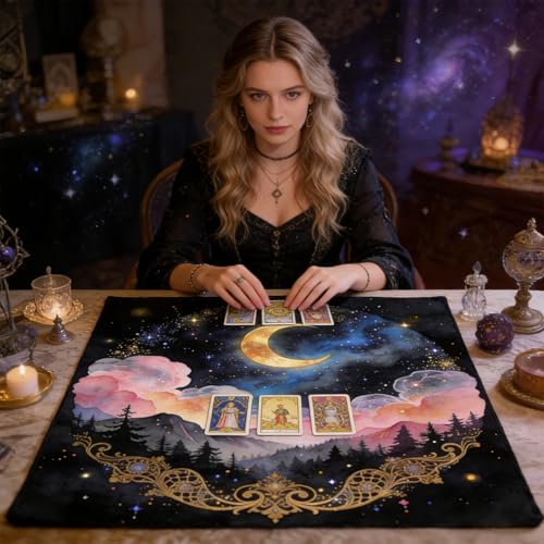 Tarot Altar Cloth Dreamlike Starry Print Sky Card Table Tablecloth Mountains and Forests Tablecloth with Tarot Bag for Reading Rituals Crystals Spiritual Divination Witchcraft Supplies - color: Dreamlike Starry