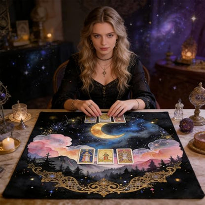 Tarot Altar Cloth Dreamlike Starry Print Sky Card Table Tablecloth Mountains and Forests Tablecloth with Tarot Bag for Reading Rituals Crystals Spiritual Divination Witchcraft Supplies - color: Dreamlike Starry