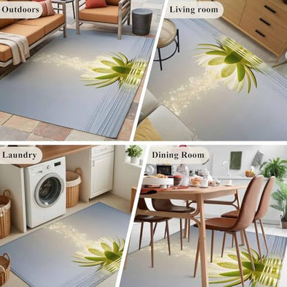 Zen Meditation Lotus Floral Area Rug Washable 3x5 Entryway Rug Non-Slip Indoor Low Pile Green Floral Modern Art Floor Carpet Small Rugs for Bedroom Office Living Room Kitchen Entrance Nursery - size: 3' x 5'(Rectangular)