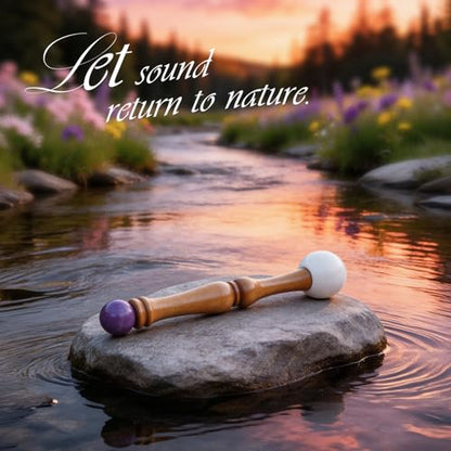Singing Bowl Mallet,Rubber Mallet Striker with Silicone Head and Wooden Handle and Crystal Sphere for Playing Quartz Crystal Singing Bowls(Purple)