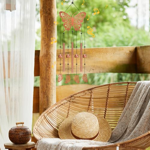 Butterfly Wind Chime for Outside,Butterfly Gifts for Women Men,Horizontal Metal Memorial Butterflies Birthday Gifts for Women Men Garden Decor