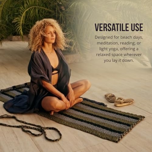 Handcrafted Meditation Mat with Carrying Strap, Woven Rope Mat for Outdoor Yoga, Reading, Beach, and Relaxation