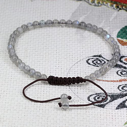 Keleny Natural Gemtones 4mm Round Beads Crystal Adjustable Braided Macrame Tassels Bracelets Unisex - color: Grey Labradorite