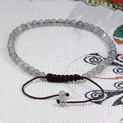 Keleny Natural Gemtones 4mm Round Beads Crystal Adjustable Braided Macrame Tassels Bracelets Unisex - color: Grey Labradorite