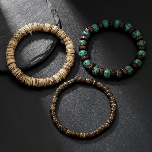 Vintage Multilayer African Turpine Wood Beaded Stretch Bracelets Bohemian Retro Coconut Shell Stackable Elastic Bracelet for Women Men Summer Beach Vacation Holiday Jewelry Gifts - style: StyleA