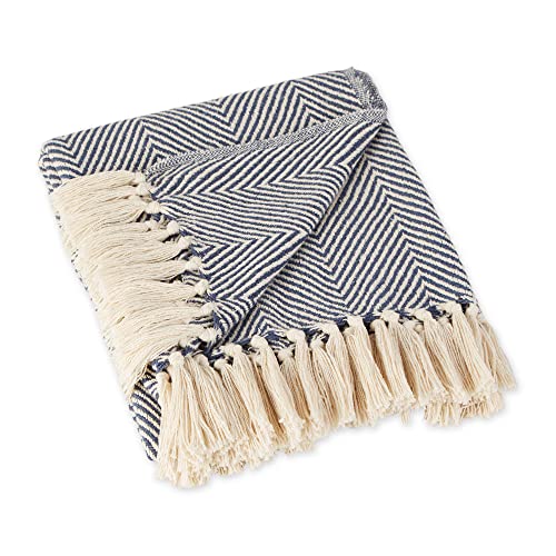 DII Rustic Farmhouse Cotton Chevron Blanket Throw with Fringe for Chair, Couch, Picnic, Camping, Beach, & Everyday Use, 50 x 60 - Urban Chevron French Blue - color: French Blue, size: 50x60"