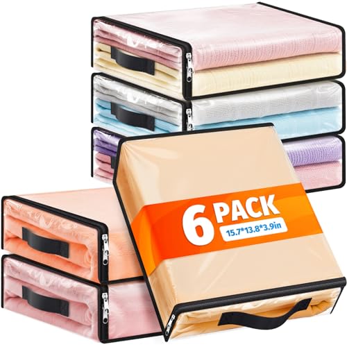 SpaceWhisper 6 Pack Clear Storage Bags, Plastic Blanket Storage Bags with Zipper and Handle, Moving Bags for Comforter, Bedding & Clothes, Closet Organizer and Under Bed Storage (15.7x13.8x3.9 Inch) - size: 15.7 x 13.8 x 3.9 Inch