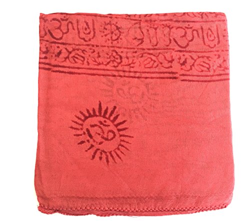 OMA Large Om Scarf Wrap Hand Block Printed Shawl For Yoga Meditation BRAND - color: Red