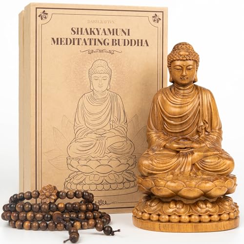 Buddha Statue – Wooden Shakyamuni Buddha for Indoor Home Altar, Meditation Room Decor, Buddhist Spiritual Gifts - style: Meditating Buddha on Lotus