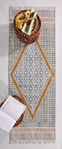 2.6x4 Ft Cotton Yoga Mat Rug – Blue Extra Large Hand-Woven Cotton Dhurrie Meditation Rug for Yoga Perfect Runner for Hallway, Kitchen, Living Room Area Runner