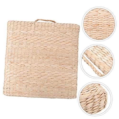 Happyyami 1pc Handwoven Square Straw Mat Cushion for Meditation Yoga and Home Use Diameter Thick Japanese Style Woven Floor Pad for Living Room and Office