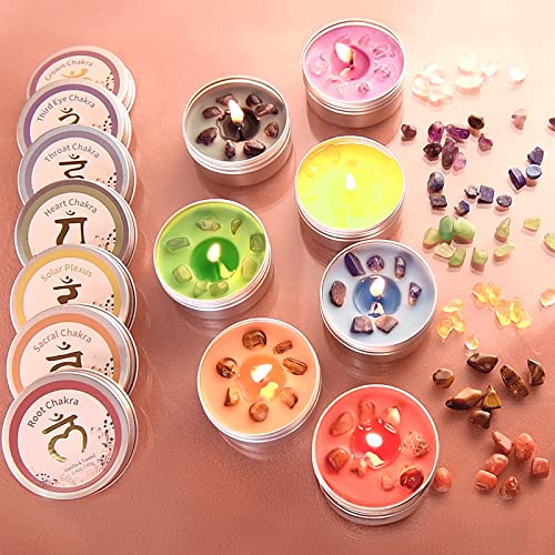 Inspireyes Chakra Candles Set of 7,Meditation Crystal Scented Candles Gift Set for Women, Spiritual Healing Candles for Promotes Positive Energy, Yoga, Cleansing, Manifesting, Relaxation - color: Chakra Candles Set, size: 7 Pack