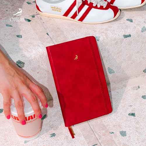 Oriole Vegan Leather Ruled Notebook - Cherry Red | 176 Pages of Thick Lined Paper | Soft Touch Hardcover Journal (5 x 8 in) with Gold Foil Bird Design & Luxury Gift Box - color: Cherry Red