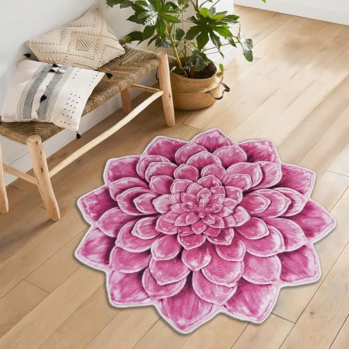 Pink Lotus Shape Rug Plush Soft Flower Carpet Nonslip Machine Washable Accent Mat for Kitchen Bathroom Bedroom Entryway Floral Home Decor 2.6x2.6 ft - color: Pink, size: 2'8" x 2'8" (Irregular)