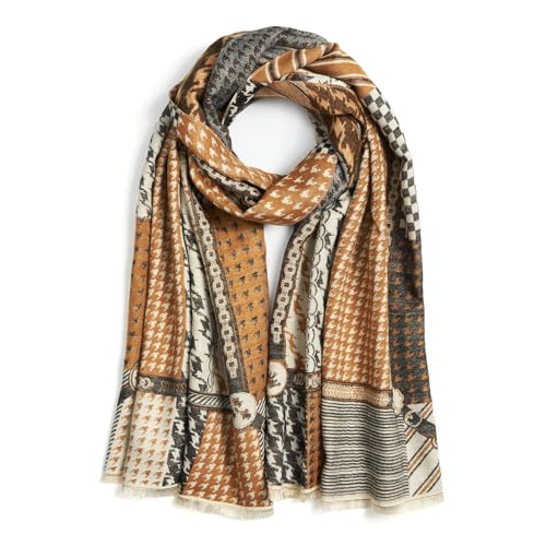 QIUTIMIY Pashmina Shawl Wraps for Womens Winter Scarf Reversible Pattern Designer Ladies Shawls and Wraps for Evening Dresses - color: Flower4-black Orange