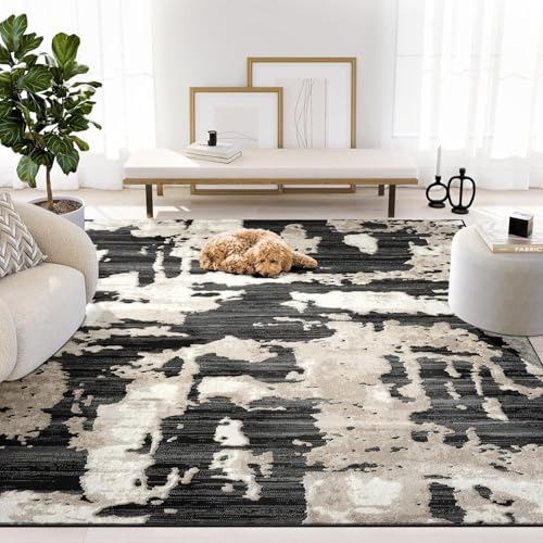Abani Black and Cream Area Rug | 2' x 6' Tan and Beige Abstract Pattern | Perfect for Living Room and Bedroom | Terra Collection
