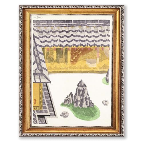 Framed Japanese Zen Garden Poster Canvas Print Art Vintage Minimalist Aesthetic Wall Art Painting Pictures Wall Decor Elegant Home Decor for Living Room Bedroom Office (Retro frame,24L X32W) - size: 24L"X32W"