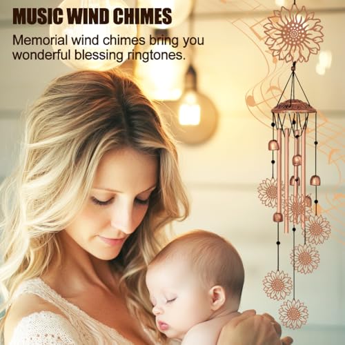 Large Aluminium Wind Chimes 33" Outdoor Deep Tone Memorial Wind Chimes with Sunflower Wind Catcher, Sympathy for Loss of Loved Mom Father,Metal Wind Chime for Garden Patio Balcony Home Decor