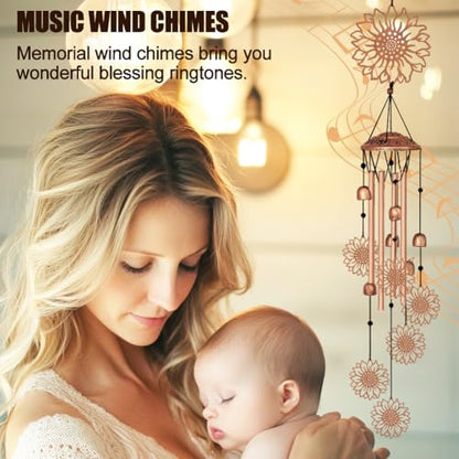 Large Aluminium Wind Chimes 33" Outdoor Deep Tone Memorial Wind Chimes with Sunflower Wind Catcher, Sympathy for Loss of Loved Mom Father,Metal Wind Chime for Garden Patio Balcony Home Decor