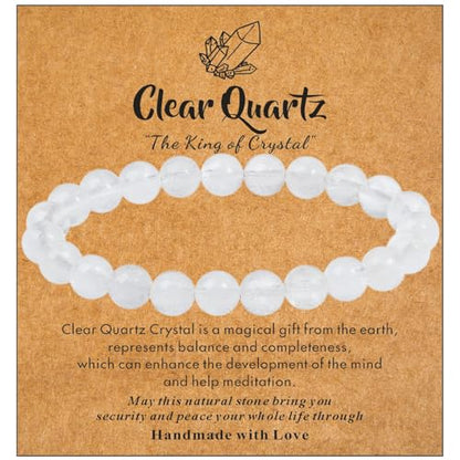 MAIBAOTA Healing Crystal Bracelet for Women Men, 8/4 mm Natural Stone Beaded Bracelets, Jewelry Birthday Gifts, Round Gemstones Stretch Bracelets - color: White-Clear Quartz, size: 8 mm