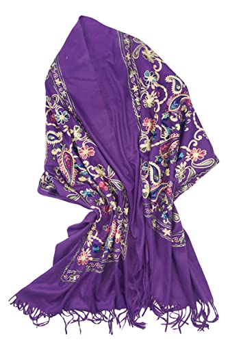 Urban CoCo Women's Embroidered Tassel Long Shawl Oversize Scarf Wraps for Women - color: #4-purple