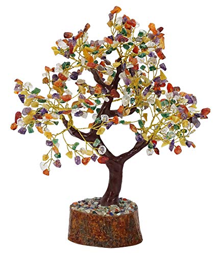 HARMONIZE Healing Stones Spiritual Feng Shui Multistone Bonsai Tree Table Decor - color: Multicolor (Multistone), size: RED GIFT POUCH