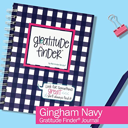 Gratitude Journal 52 Week Daily Positive Thinking for Thankfulness + Sticker Set | Gratitude Finder - color: Gingham Navy + Grateful Heart Stickers