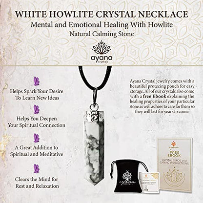 Ayana Crystals White Howlite Necklace – Calm & Clarity in a Crystal Pendant – Handcrafted Hexagonal Reiki Jewelry on Adjustable Cord