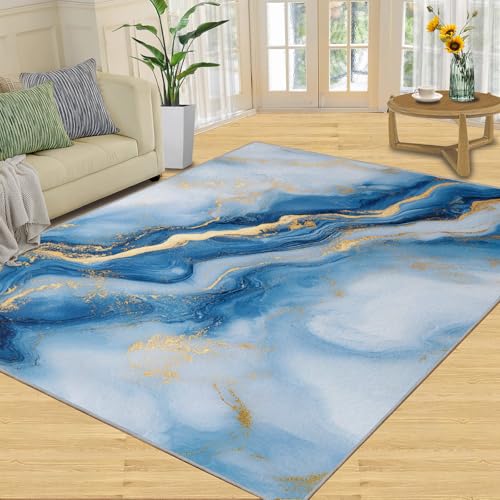 Light Luxury Marble Rug - 3x4 Entryway Rug, Blue Rugs for Living Room, Fluid White Gold Rugs for Bedroom Home Decor, Non Slip Indoor Carpet, Soft & Low-Pile - color: Pattern#061, size: 3' x 4' (Rectangular)