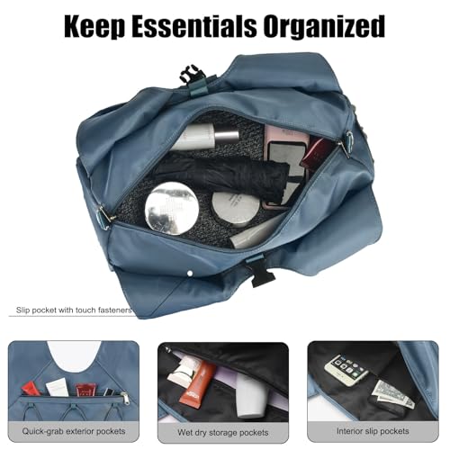 Gym Bag For Women With Yoga Mat Holder & Shoe Compartment & Wet Dry Storage Pocket & Adjustable Strap - color: Blue